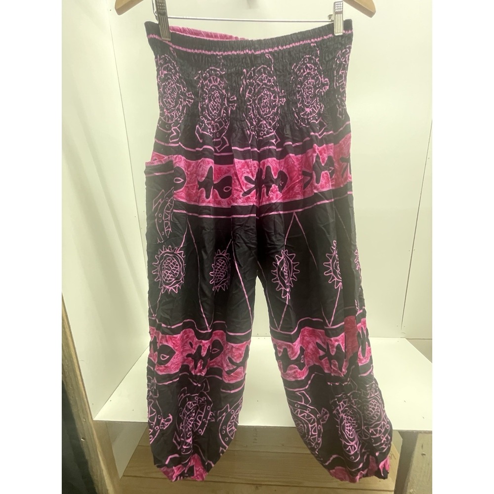 Harem Pants Women Pink And Black Wide Leg Harem Pants One Size Boho Festival